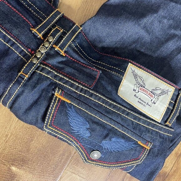 Men's Robins Jeans Dark Wash Denim Jeans Flap Pockets Size 42 Red Stitching - Picture 4 of 12